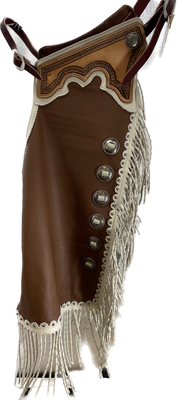 Large Brown, Cream Fringe and Conchos Chinks